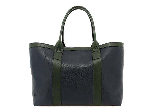 Large Working Tote - Navy / Green Trim - Tumbled Leather