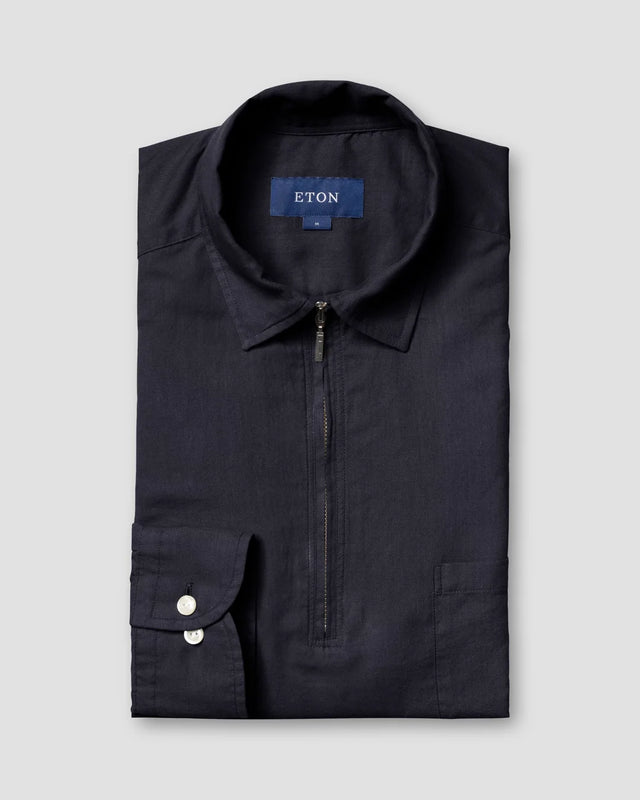 Dark Blue Half-Zip Shirt - Eton