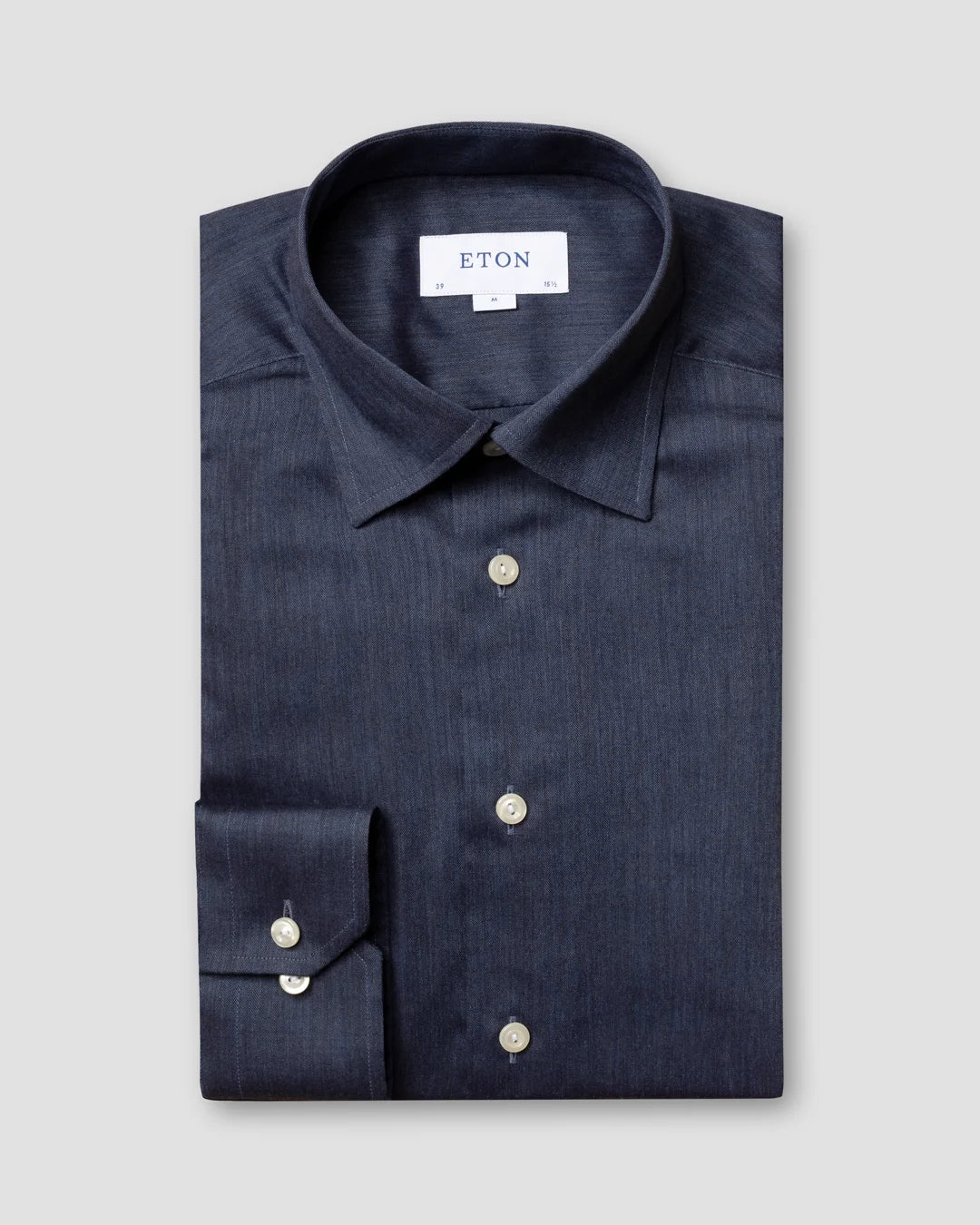Dark Blue Herringbone Wrinkle Free Flannel Shirt Eton