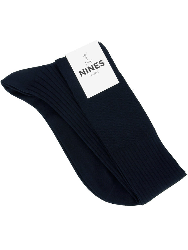 Pure merino wool knee socks in navy