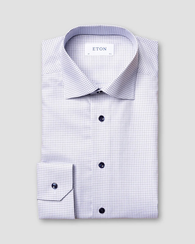 Navy kariertes Signature-Twill-Hemd - Eton