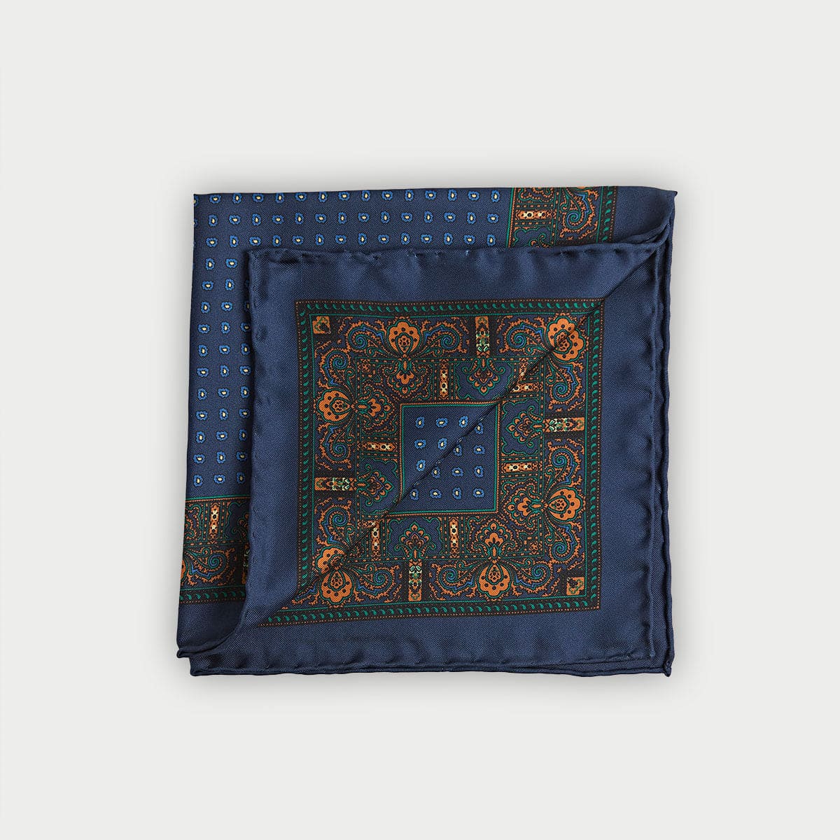 Miniature Paisley Bean Motif Silk Pocket Square