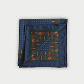 Navy Miniature Paisley Bean Motif Silk Pocket Square