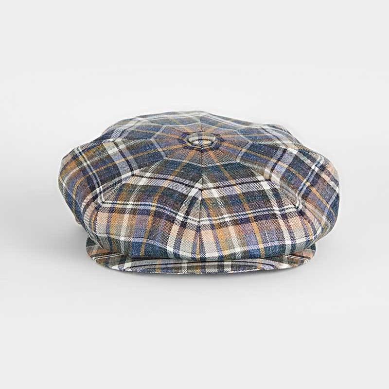 Multicolour Check Silk Linen Wool Gatsby Cap