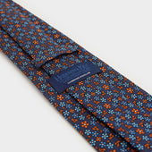 Orange Blue Floral Printed Silk Tie