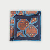 Navy & Orange Monastic Motif Silk Pocket Square