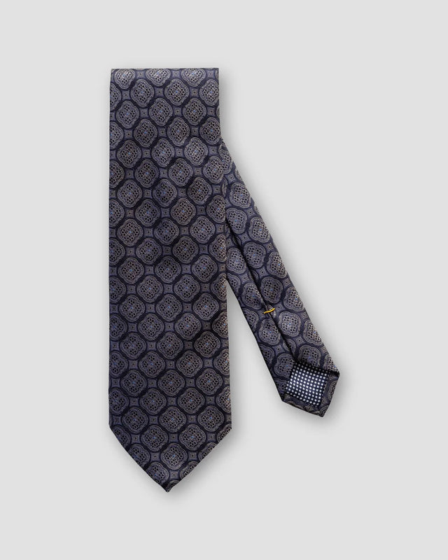 Dunkelblaue Seidenkrawatte in Medaillon-Design - Eton