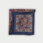 Navy Paisley Motif Silk Pocket Square