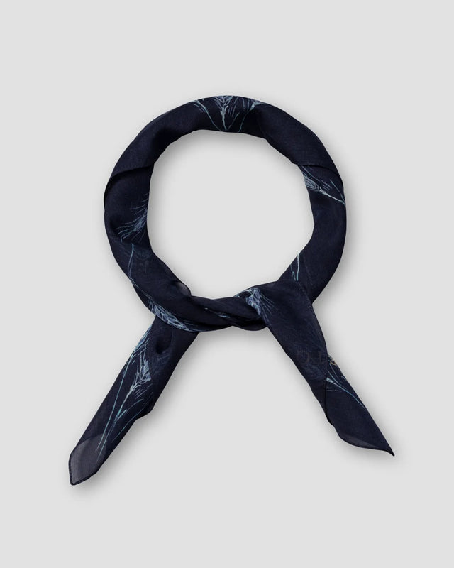 Navy Wheat Print Cotton-Silk Bandana