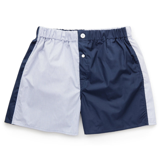 Navy Patchwork Superior Cotton Boxer Shorts - Slim Fit