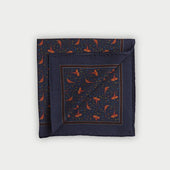 Navy Pheasant Motif Silk Blend Pocket Square