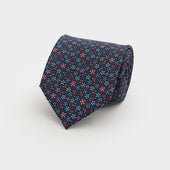 Navy, Pink & Blue Floral Printed Silk Tie