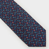 Pink Blue Floral Printed Silk Tie