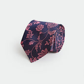 Navy & Pink Elaborate Floral Woven Silk Tie