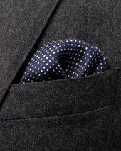 Dark Blue Polka Dots Silk Pocket Square