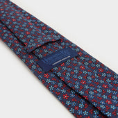Red Blue Floral Printed Silk Tie