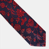 Red Elaborate Floral Woven Silk Tie