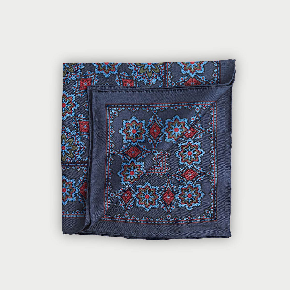 Red Large Floral Silk Pocket Square