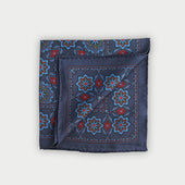 Navy & Red Large Floral Silk Pocket Square