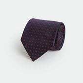 Navy & Red Repeated Floral Woven Silk Tie