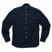 Navy Cotton & Linen Seersucker Button Down Shirt