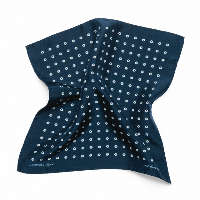Navy Sandwashed Silk Eye Dot Pocket Square