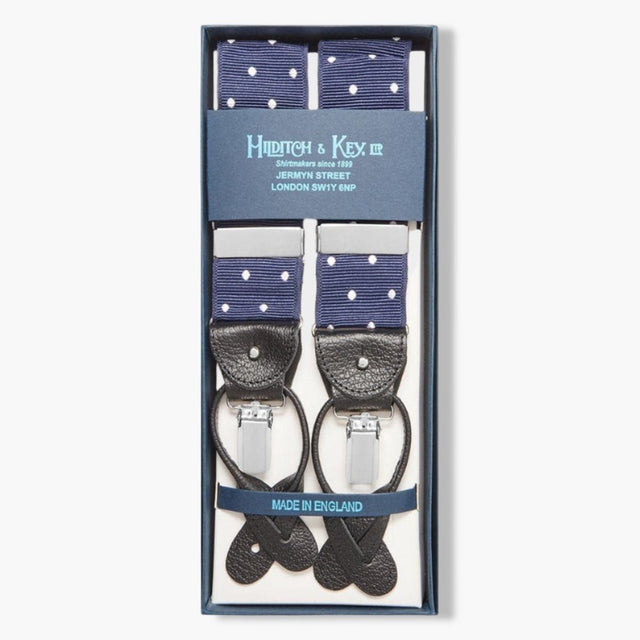 Navy & White Spot Silk Barathea Braces