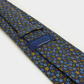 Yellow Blue Floral Printed Silk Tie