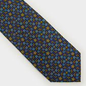 Yellow Blue Floral Printed Silk Tie