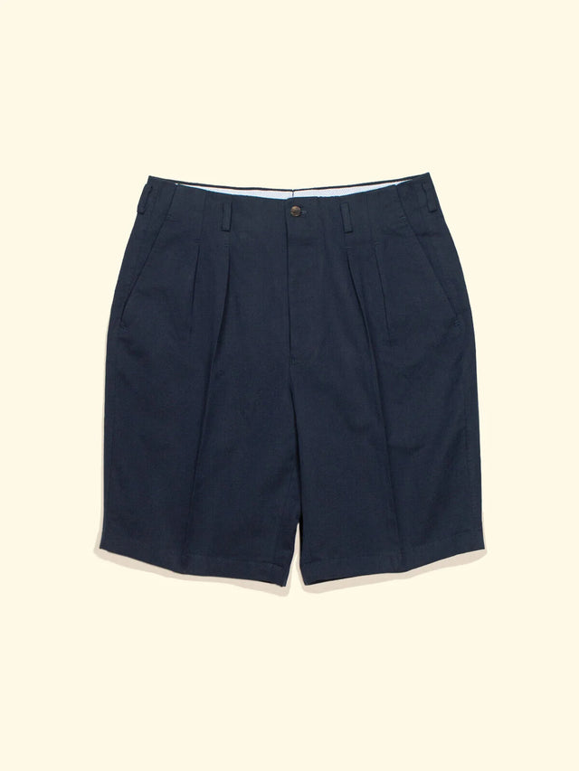 Cotton/Linen Double Pleated Shorts - Navy — The Anthology