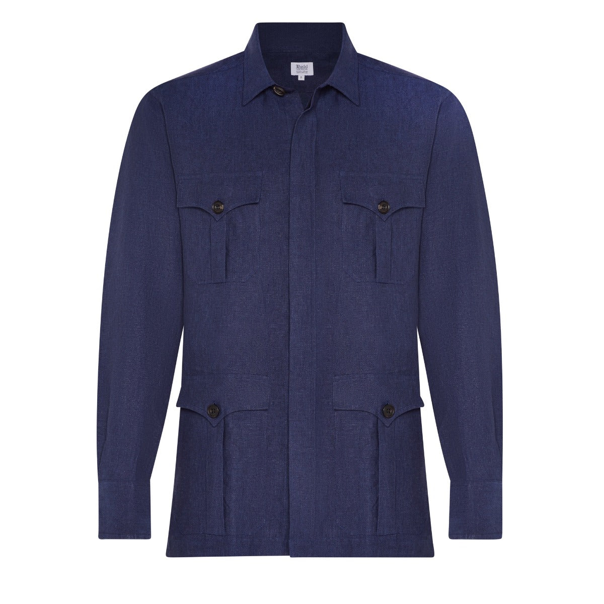 Plain Linen Button Cuff Safari Shirt In