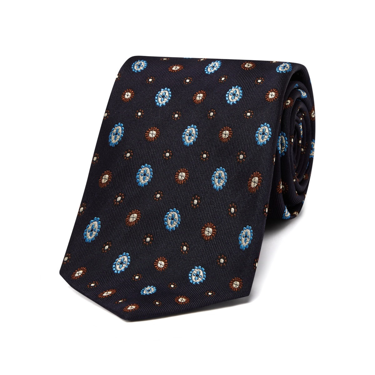 Shield Motif Woven Silk Tie In