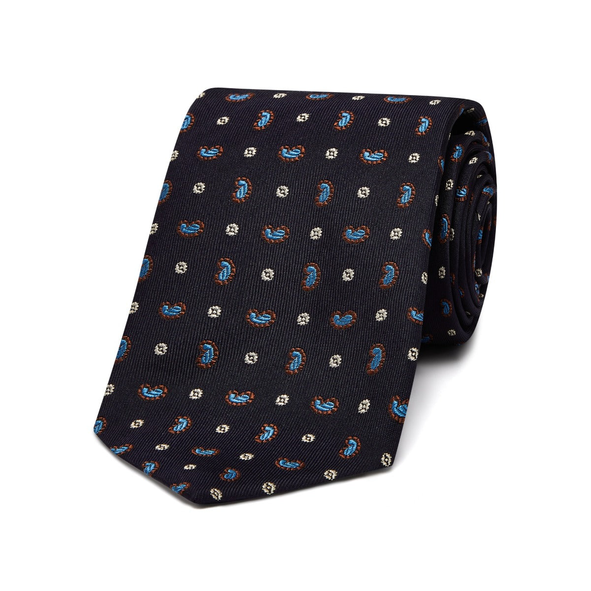 Paisley And Spot Woven Silk Tie In