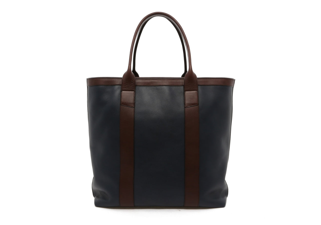 Tall Tote - Navy/Chocolate Trim - Zipper Top - Tumbled Leather
