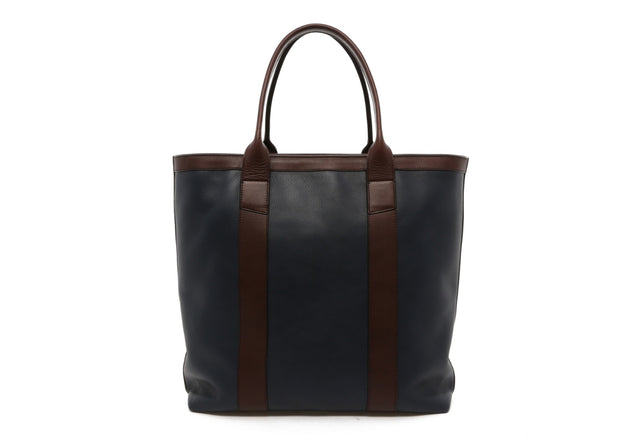 Tall Tote - Navy/Chocolate Trim - Zipper Top - Tumbled Leather