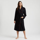 Cashmere and Wool Fleece Dressing Gown in Navy and Wine