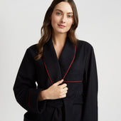 Cashmere and Wool Fleece Dressing Gown in Navy and Wine