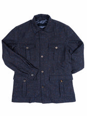 Navy Donegal Tweed Safari Jacket