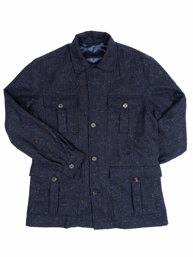 Navy Donegal Tweed Safari Jacket
