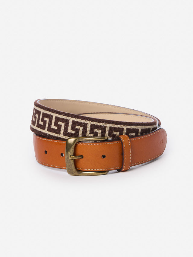 Dk_Brown/Brown Greek Key Needlepoint Belt | Men's Belts | J.McLaughlin