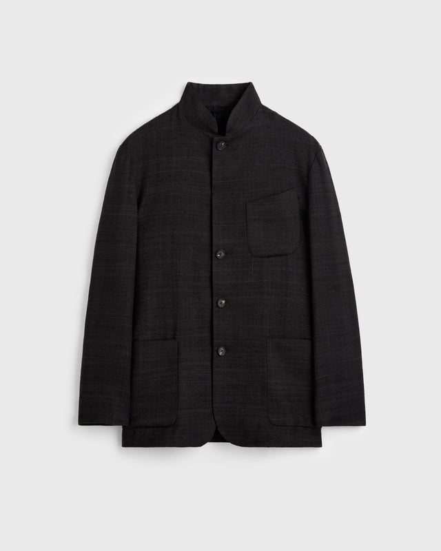 Nehru Jacket - Raw Silk - Black