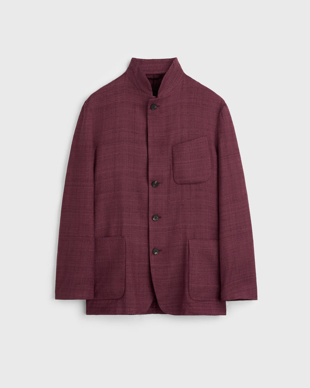 Nehru Jacket - Raw Silk - Burgundy