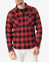 Ultra Heavy Flannel Buffalo Check Western Shirt - Red/Black
