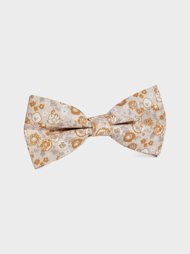 Noeud papillon beige à motif fleuri