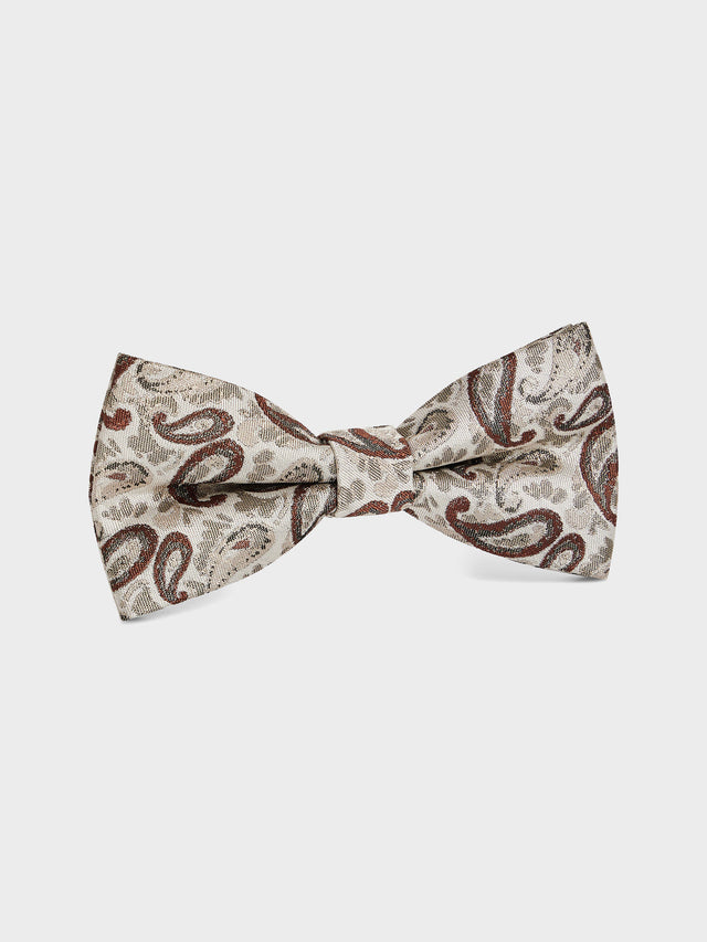 Noeud papillon en soie mélangée beige à motif cachemire