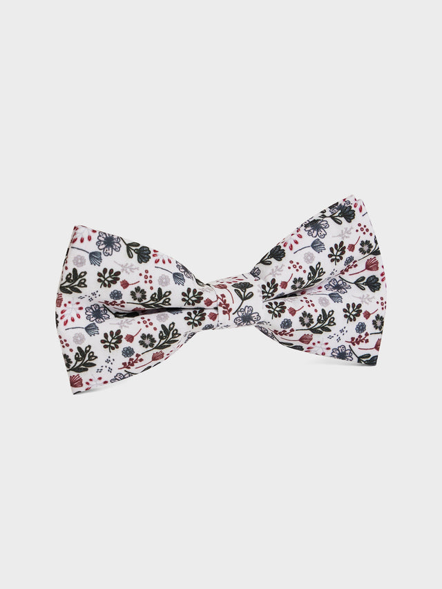 Noeud papillon à motif fleuri bordeaux et gris