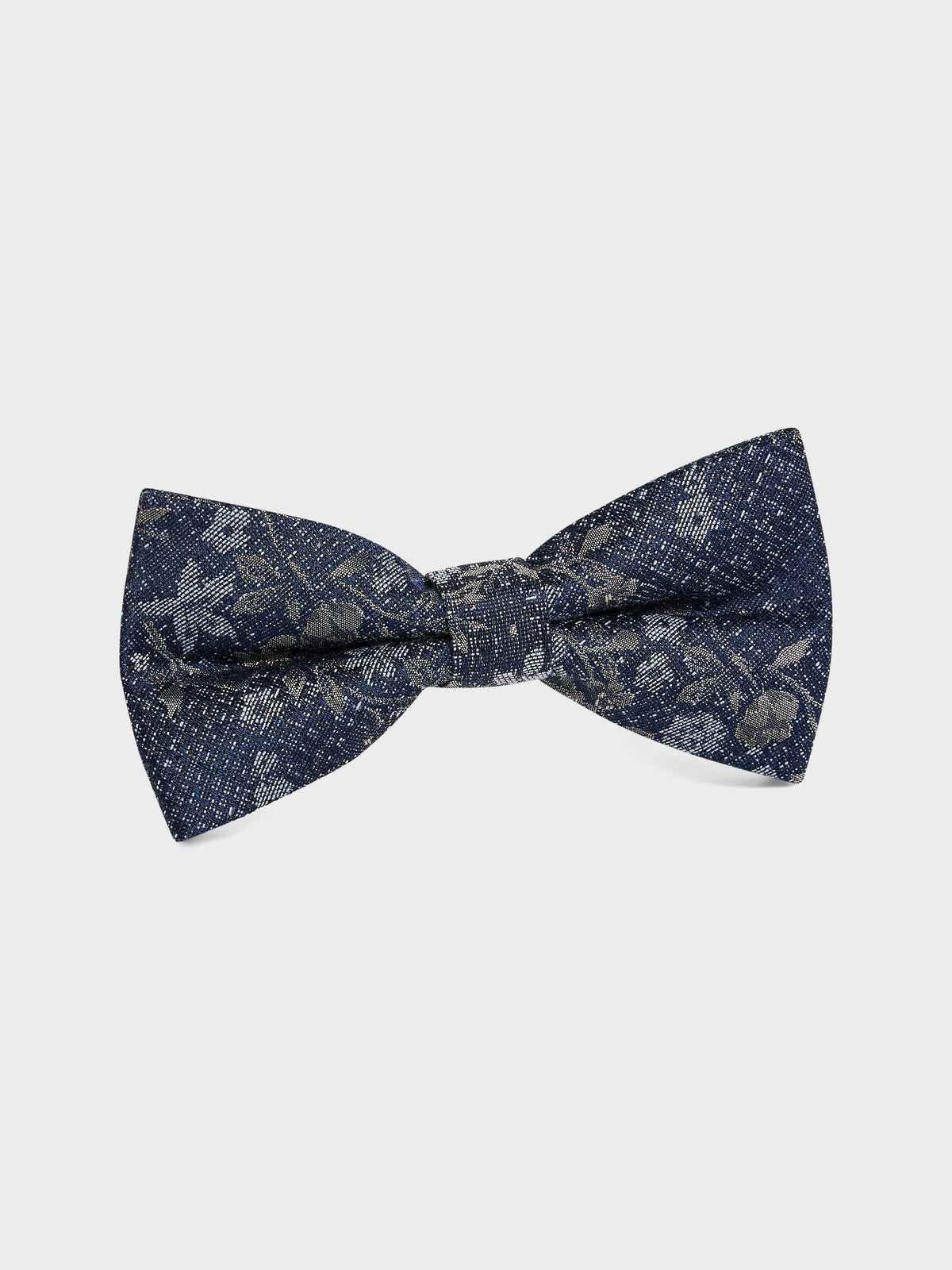 Noeud Papillon En Coton Et Soie Bleu Chambray Motif Fleuri