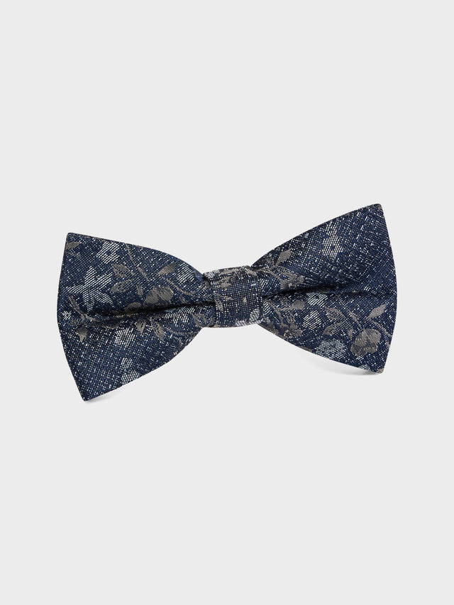 Noeud papillon en coton et soie bleu chambray à motif fleuri