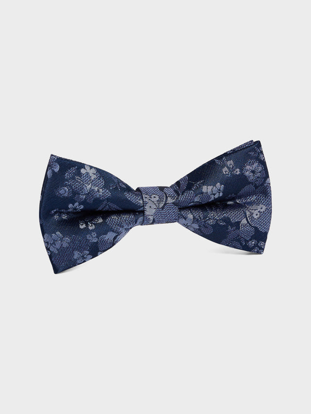 Noeud papillon en coton et soie bleu indigo à motif fleuri