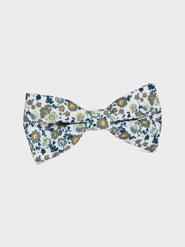Noeud papillon à motif fleuri kaki et bleu